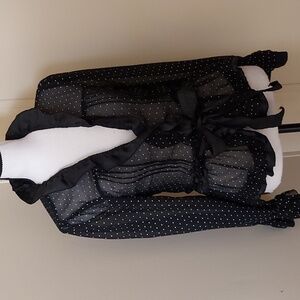 Elegant Black Sheer Blouse with Ruffle Trim